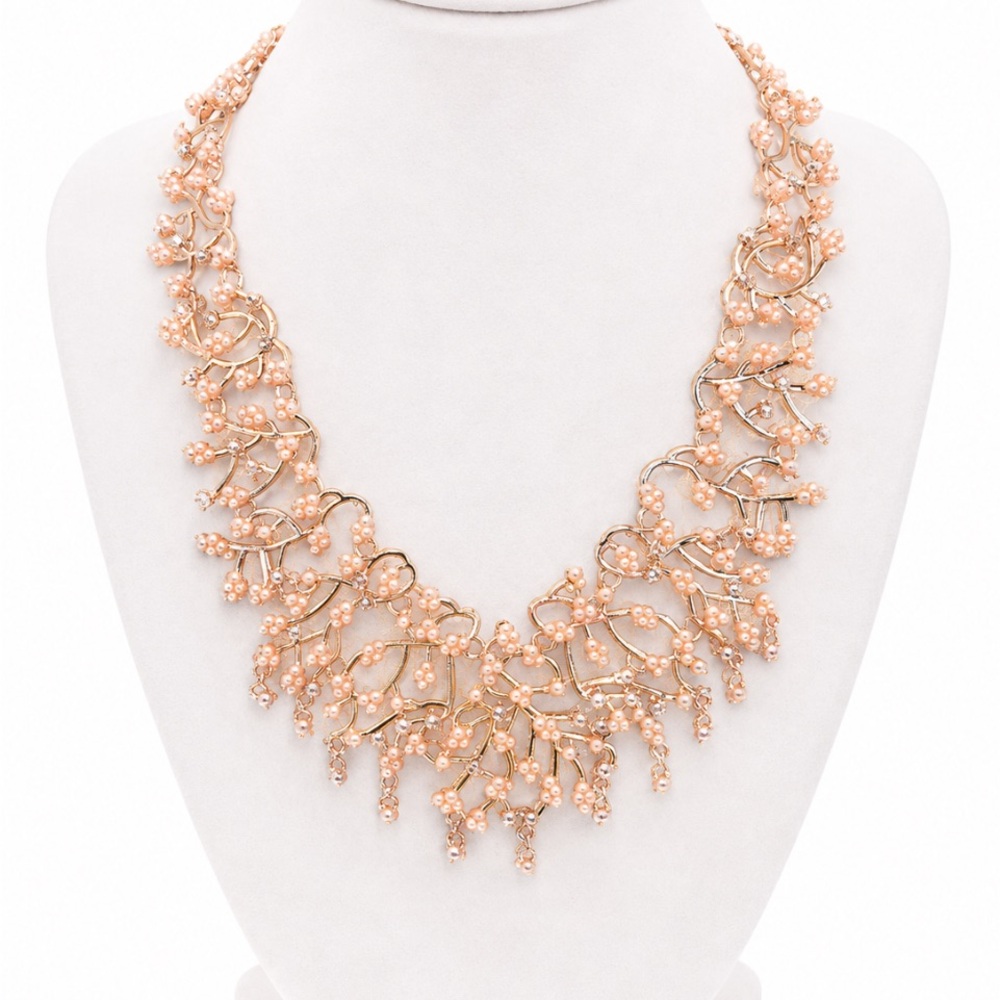 INC Rose Gold Beaded Branch Statement Necklace